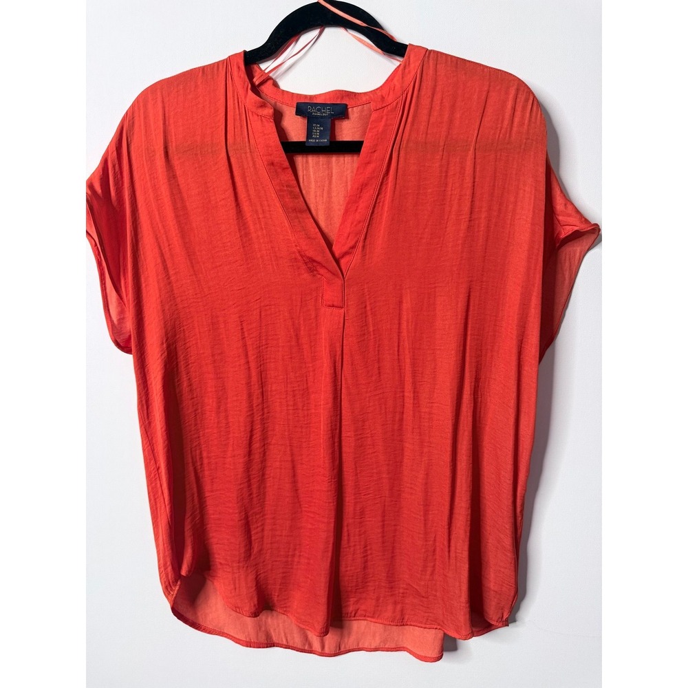 RACHEL Rachel Roy Split-Neck High-Low Blouse Coral Orange Medium